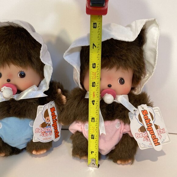 Monchhichi Bebichhichi 25cm Pair Doll Plush Toy Boy Girl Sekiguchi Japan Tag - Picture 8 of 15